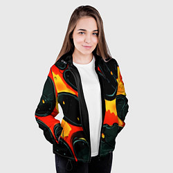 Куртка с капюшоном женская Оранжевые разломы текстура, цвет: 3D-черный — фото 2