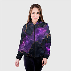 Куртка с капюшоном женская Фиолетовый разлом с молниями, цвет: 3D-черный — фото 2