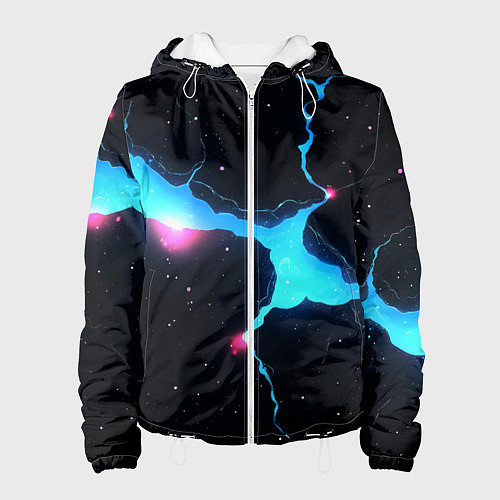 Женская куртка Голубой разлом в черной текстуре / 3D-Белый – фото 1