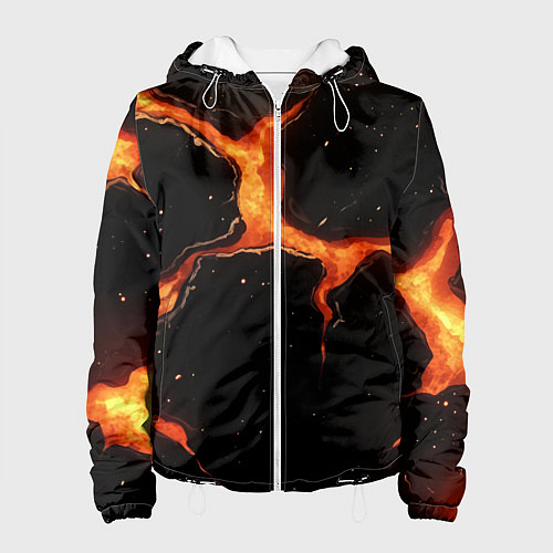 Женская куртка Оранжевый разлом на черной текстуре / 3D-Белый – фото 1