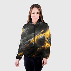 Куртка с капюшоном женская Серая текстура с золотым разломом, цвет: 3D-черный — фото 2