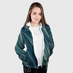 Куртка с капюшоном женская Зеленовато-синий полосы, цвет: 3D-белый — фото 2