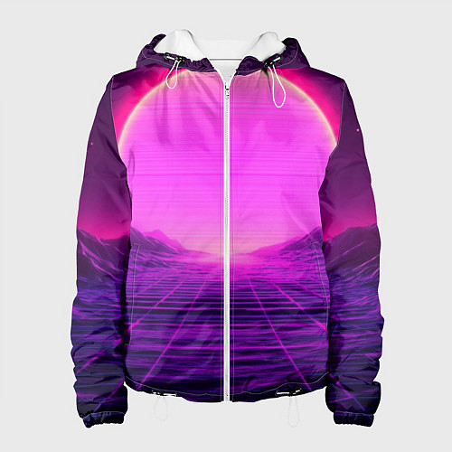 Женская куртка Синтвейв ретровейв неоновый узор и солнце / 3D-Белый – фото 1