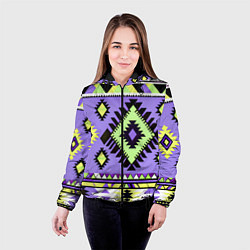 Куртка с капюшоном женская Геометрический сиренево желтый орнамент ацтеков, цвет: 3D-черный — фото 2