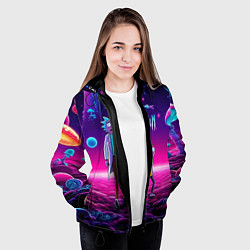 Куртка с капюшоном женская Морти и Рик на планете неоновых сказочных грибов, цвет: 3D-черный — фото 2