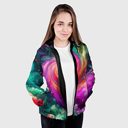 Куртка с капюшоном женская Космическая неоновая фантазия - нейроарт, цвет: 3D-черный — фото 2
