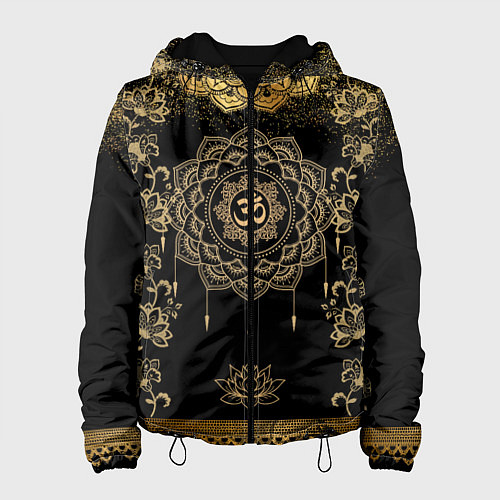 Женская куртка Лотос мандала и символ Ом с золотыми узорами / 3D-Черный – фото 1