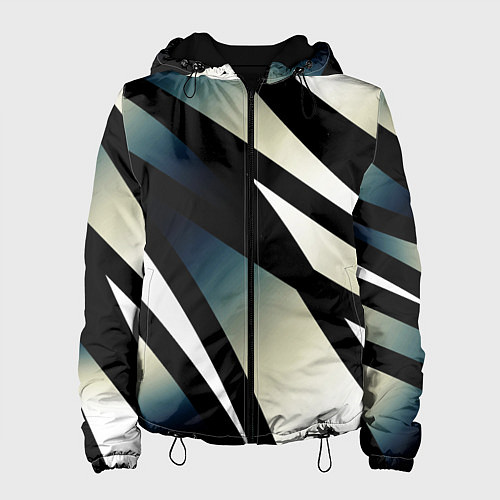 Женская куртка Чёрно-белый с синим затемнением полосы / 3D-Черный – фото 1