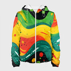 Куртка с капюшоном женская Желто-зеленая краска текстура, цвет: 3D-белый