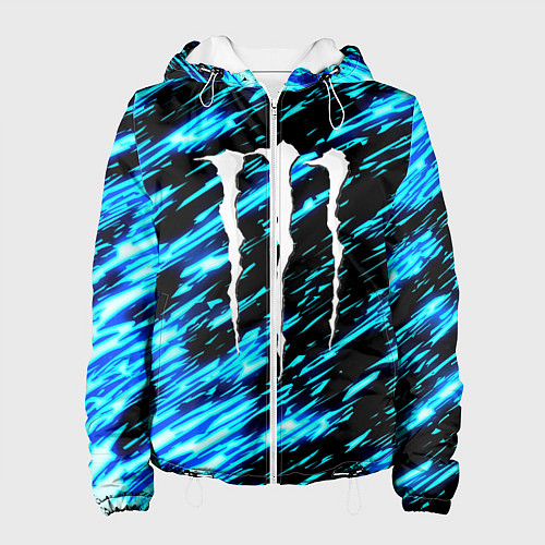 Женская куртка Monster energy штрихи голубых неоновых красок / 3D-Белый – фото 1