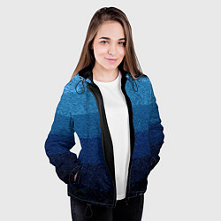 Куртка с капюшоном женская Сине-голубой градиент полосами с узором, цвет: 3D-черный — фото 2