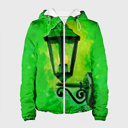 Куртка с капюшоном женская Уличный зелёный фонарь, цвет: 3D-белый
