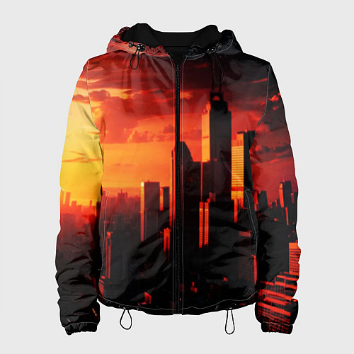 Женская куртка Стилизованный город оранжевый закат / 3D-Черный – фото 1