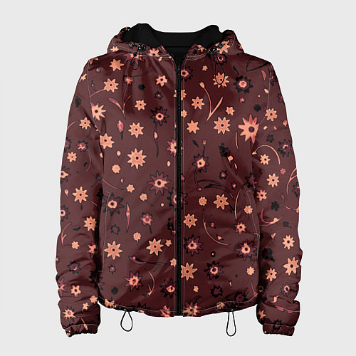 Женская куртка Паттерн абстрактные цветы тёмный красно-розовый / 3D-Черный – фото 1