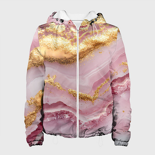 Женская куртка Золотая объемная текстура на розовом / 3D-Белый – фото 1
