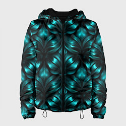 Куртка с капюшоном женская Зеленые узоры из абстрактных листьев - блестящий п, цвет: 3D-черный