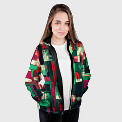 Куртка с капюшоном женская Абстракция красно-зелёный геометричный, цвет: 3D-черный — фото 2