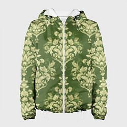 Куртка с капюшоном женская Дамасский узор на оливковом фоне - растительный па, цвет: 3D-белый