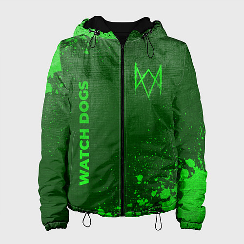 Женская куртка Watch Dogs - green gradient вертикально / 3D-Черный – фото 1