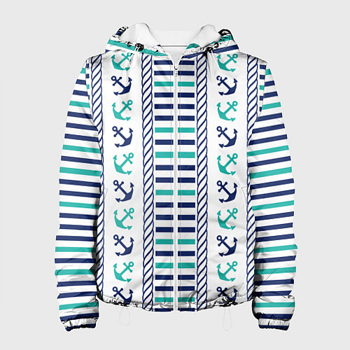 Женская куртка Морской орнамент с якорями и полосками / 3D-Белый – фото 1