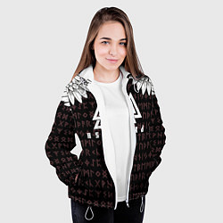 Куртка с капюшоном женская Асгард на фоне рун и валькнут, цвет: 3D-белый — фото 2