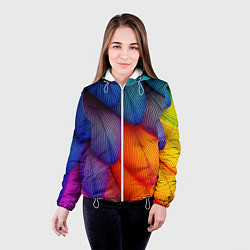 Куртка с капюшоном женская Радужные перья попугая, цвет: 3D-белый — фото 2