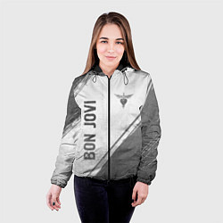 Куртка с капюшоном женская Bon Jovi - white gradient вертикально, цвет: 3D-черный — фото 2