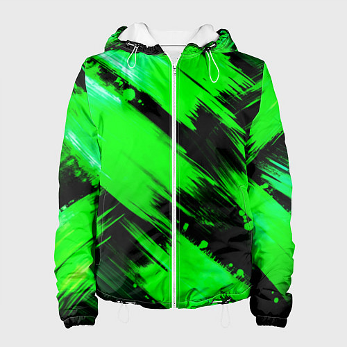 Женская куртка Зеленые мазки краски на черном / 3D-Белый – фото 1