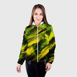 Куртка с капюшоном женская Мазки краски цвета лайм, цвет: 3D-белый — фото 2