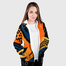 Куртка с капюшоном женская Леопардовый с синим и оранжевым, цвет: 3D-белый — фото 2