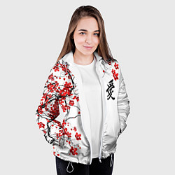 Куртка с капюшоном женская Сакура с иероглифом Любовь, цвет: 3D-белый — фото 2