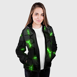 Куртка с капюшоном женская Зеленая неоновая броня, цвет: 3D-черный — фото 2
