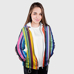 Куртка с капюшоном женская Разноцветная полоска, цвет: 3D-белый — фото 2