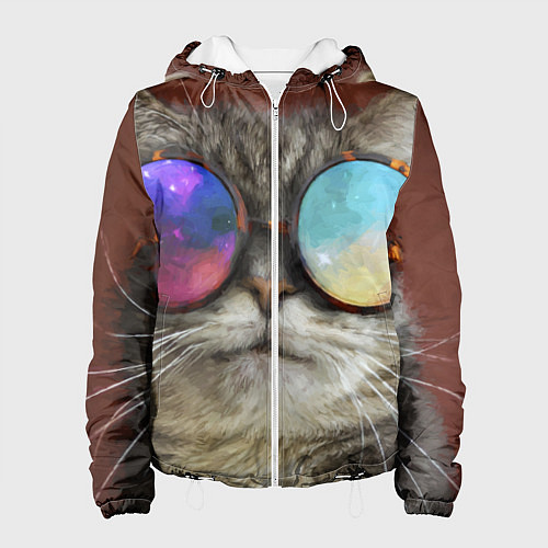 Женская куртка A Cat with multicolored glasses / 3D-Белый – фото 1