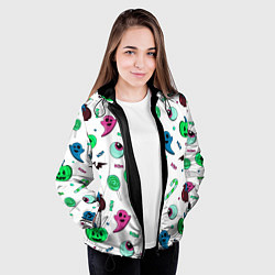 Куртка с капюшоном женская Halloween light green pumpkin - паттерн, цвет: 3D-черный — фото 2