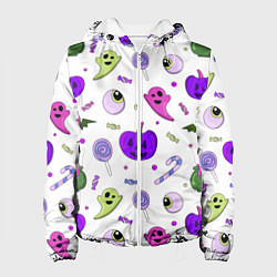 Куртка с капюшоном женская Halloween purple pumpkin pattern, цвет: 3D-белый