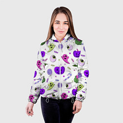 Куртка с капюшоном женская Halloween purple pumpkin pattern, цвет: 3D-белый — фото 2
