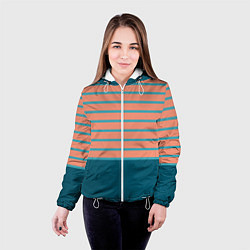Куртка с капюшоном женская Полосатый мандариновый морской рассвет с однотоном, цвет: 3D-белый — фото 2