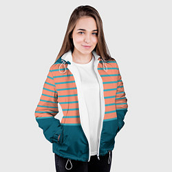 Куртка с капюшоном женская Полосатый мандариновый морской рассвет с однотоном, цвет: 3D-белый — фото 2