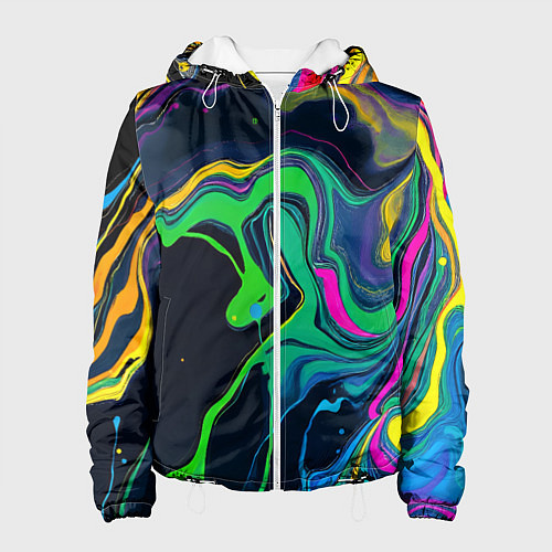 Женская куртка Разводы и переливы разноцветной краски / 3D-Белый – фото 1