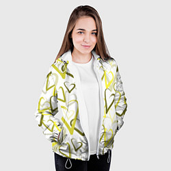 Куртка с капюшоном женская Зеленые сердца, цвет: 3D-белый — фото 2