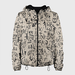 Куртка с капюшоном женская Иероглифы маори, цвет: 3D-черный