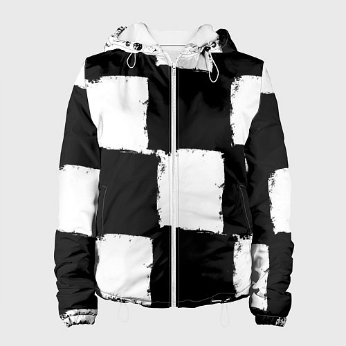 Женская куртка Черные квадраты в виде шахматной доски / 3D-Белый – фото 1
