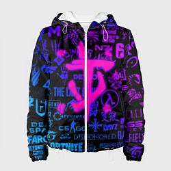 Куртка с капюшоном женская Doom логотипы игр неон, цвет: 3D-белый