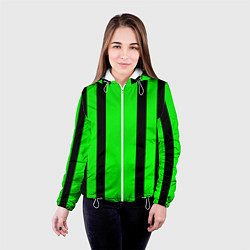 Куртка с капюшоном женская Color black and green stripes, цвет: 3D-белый — фото 2