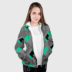 Куртка с капюшоном женская Черно бирюзовая абстрактная геометрия пэчворк, цвет: 3D-белый — фото 2