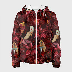 Женская куртка Бордовая готика с сердцем, лилиями и мотыльками