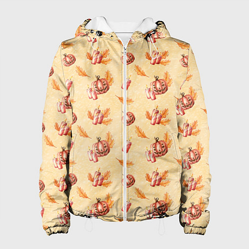 Женская куртка Хеллоуин с тыквой и листьями / 3D-Белый – фото 1