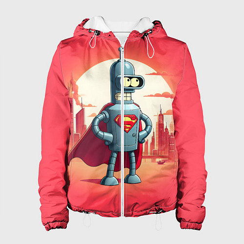 Женская куртка Робот-сгибальщик Бендер супермен - коллаба / 3D-Белый – фото 1
