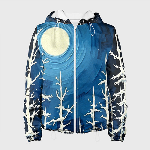 Женская куртка Полнолуние и берёзы акрилом / 3D-Белый – фото 1